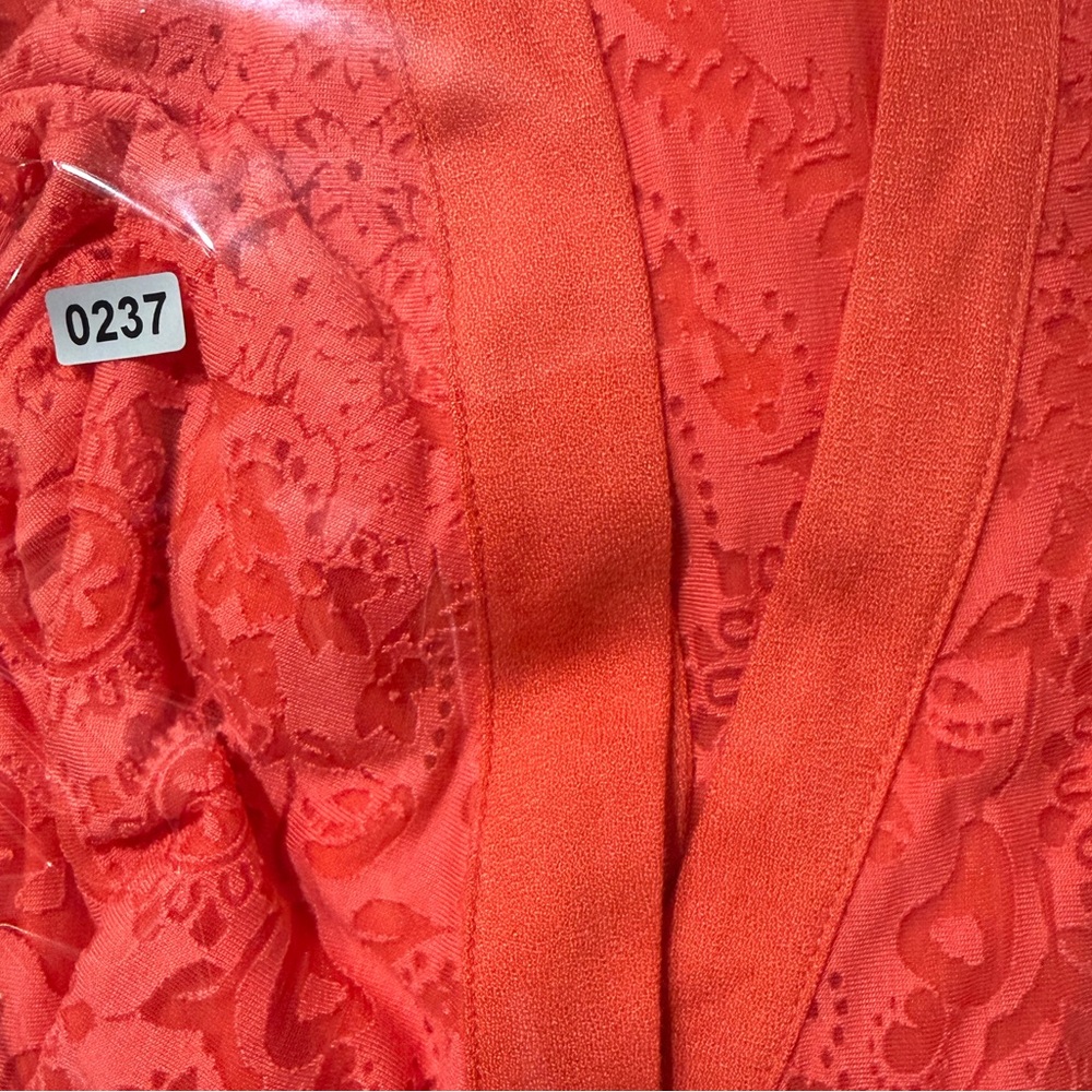 Farm Rio Anthropologie Devore Coral Pink Orange Lace Maxi Dress Size Small - Picture 15 of 15